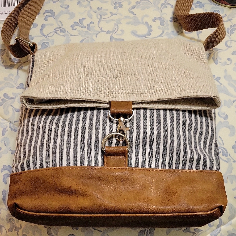 Stylish Tan and Gray Striped Men's Bag